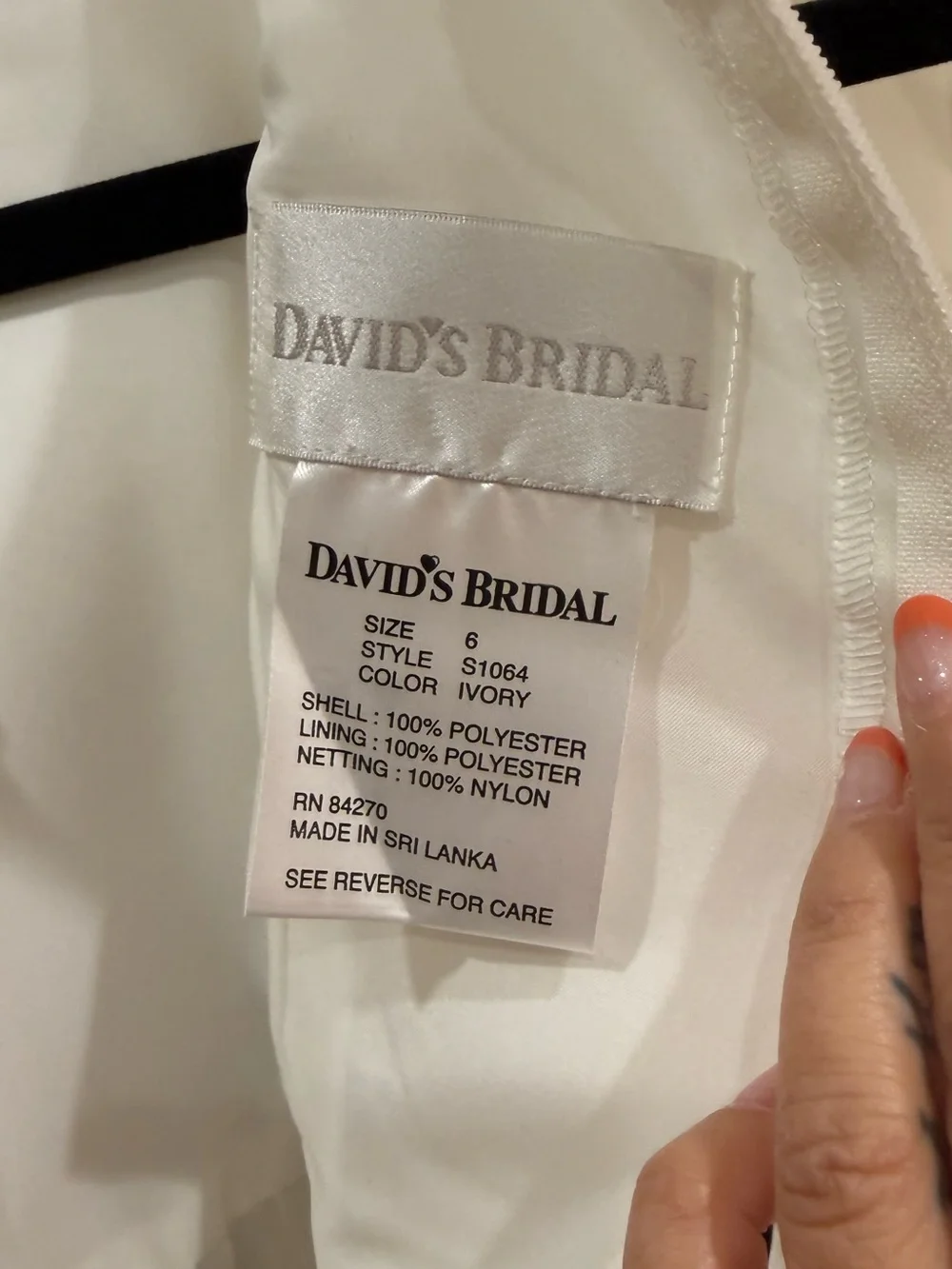 David's Bridal White Satin & Tulle Dress with Chocolate Brown Sash - Picture 3 of 4